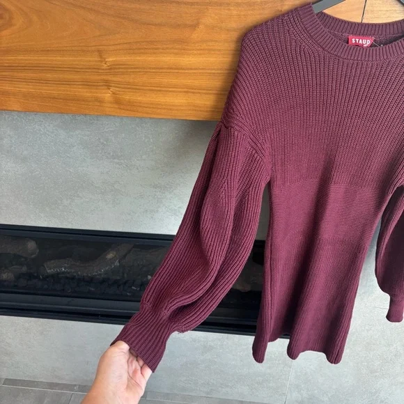 STAUD Marlebone Rib Knit Mini Dress With Balloon Sleeve, Size S - Picture 9 of 16